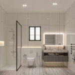 "3D Bathroom Render – Modern interior bathroom design visualization"