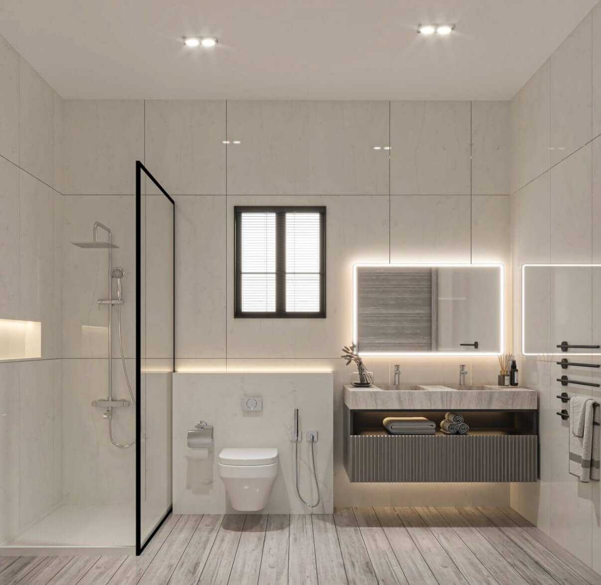 "3D Bathroom Render – Modern interior bathroom design visualization"