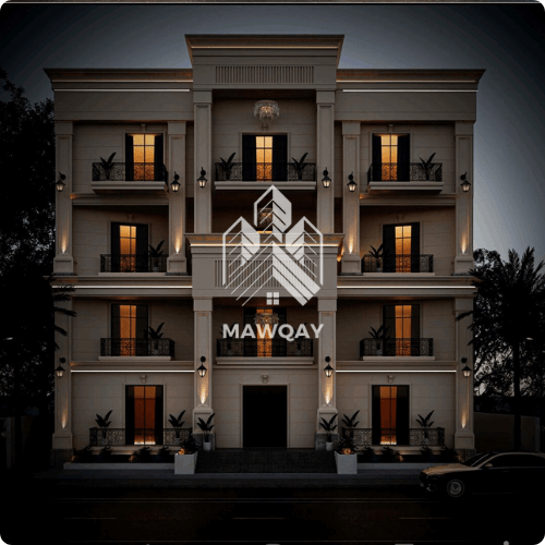 "Exterior design of a villa in evening mode"